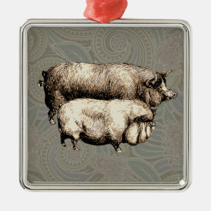 Varken Boerderij Land Antiek Illustratie Art Metalen Ornament