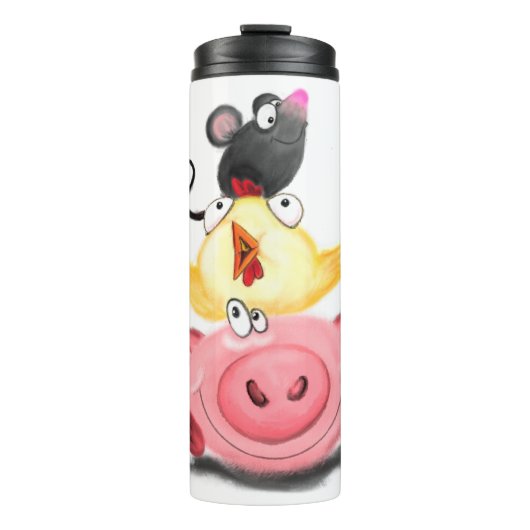 Varken Chick en Mouse Vrienden Grappige Thermische Thermosbeker (Voorkant)
