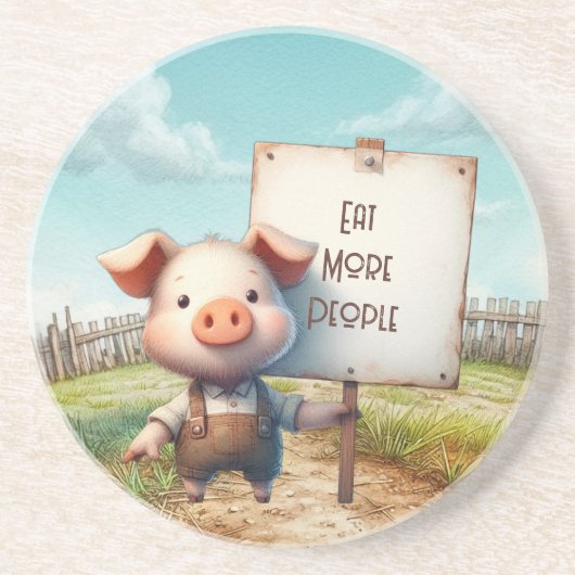 Varken - Eet Meer Mensen Zandsteen Onderzetter (Voorkant)