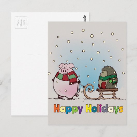 Varken en egel met sjaals briefkaart (Voorkant / Achterkant)