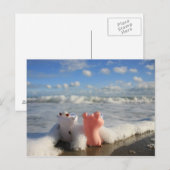 varken en koe op het strand briefkaart (Voorkant / Achterkant)
