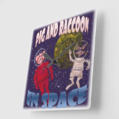 Varken en Raccoon in de ruimte Vierkante Klok (Hoek)