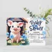 Varken en Wildbloemen Boerderij Baby shower Kaart (Staand voorkant)
