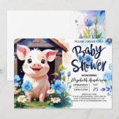 Varken en Wildbloemen Boerderij Baby shower Kaart (Voorkant / Achterkant)