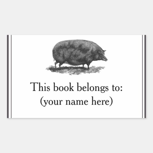  varken etsen boekenplaat rechthoekige sticker (Voorkant)