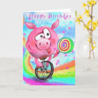 Varken Fietser met Lollipop Funny Birthday Kaart
