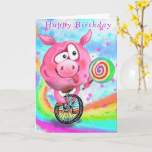 Varken Fietser met Lollipop Funny Birthday Kaart