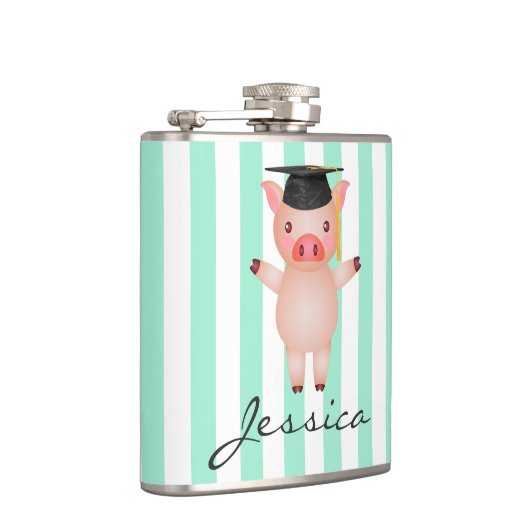 Varken in afstudeerdop gepersonaliseerd heupfles (Rechts)