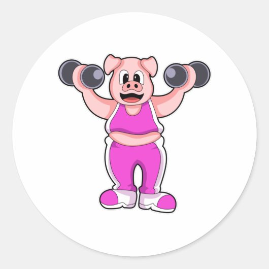 Varken in Bodybuilding met Dumbbells Ronde Sticker (Voorkant)