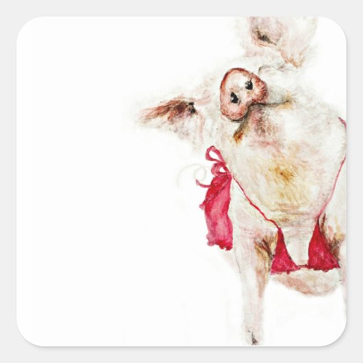 Varken in een rode bikini vierkante sticker (Voorkant)