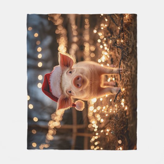 Varken in een Santa Hat Fleece Deken (Voorkant)