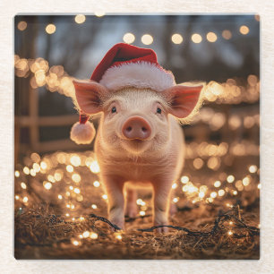 Varken in een Santa Hat Glazen Onderzetter