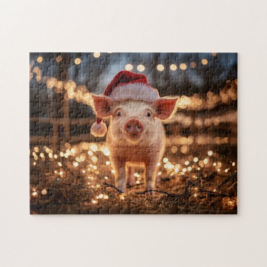 Varken in een Santa Hat Legpuzzel (Horizontaal)