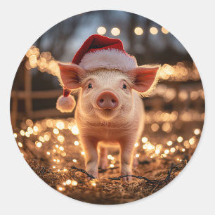 Varken in een Santa Hat Ronde Sticker