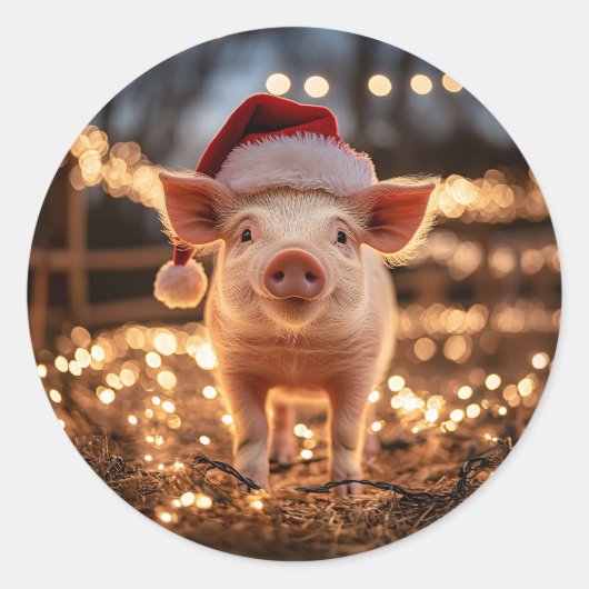 Varken in een Santa Hat Ronde Sticker (Voorkant)