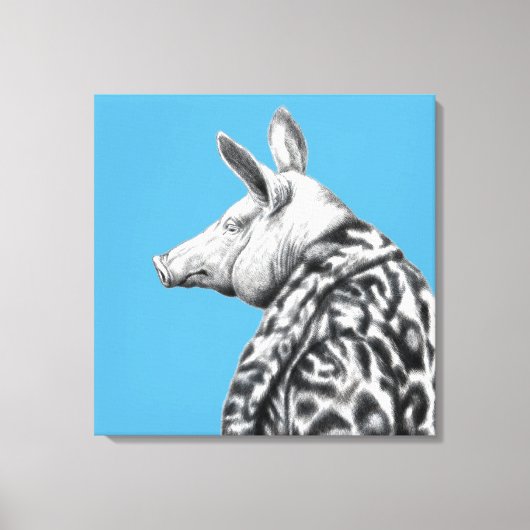 Varken in Jaguar bontjas (Old-School Blue) Canvas Afdruk (Voorkant)