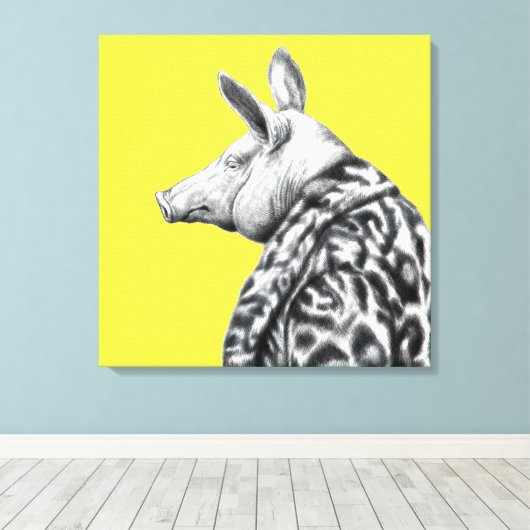 Varken in Jaguar bontjas (Retro Yellow) Canvas Afdruk (Insitu (Houten vloer))