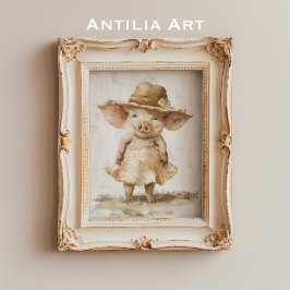 Varken in jurk  schilderij rustiek grillig poster