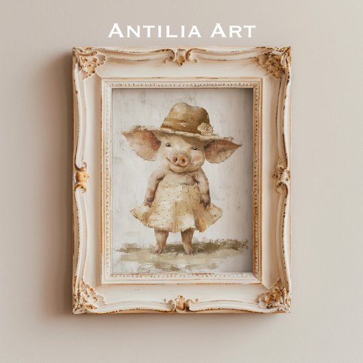 Varken in jurk  schilderij rustiek grillig poster