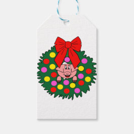 Varken in kerstkrans cadeaulabel