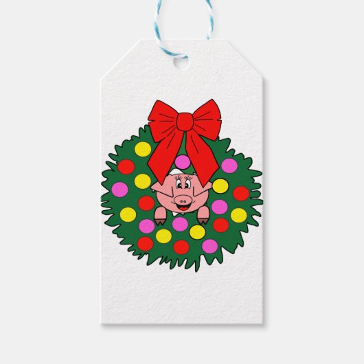 Varken in kerstkrans cadeaulabel (Voorkant)