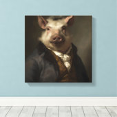 varken in pak | Dierenkunst | Dier in een pak Canvas Afdruk (Insitu (Houten vloer))