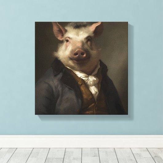 varken in pak | Dierenkunst | Dier in een pak Canvas Afdruk (Insitu (Houten vloer))