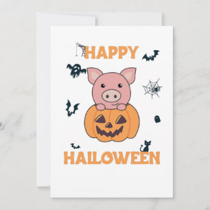 Varken in Pompoen Zoete Varkens Gelukkig Halloween Feestdagenkaart