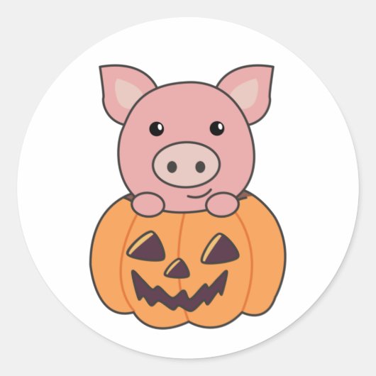 Varken In Pompoen Zoete Varkens Gelukkig Halloween Ronde Sticker (Voorkant)