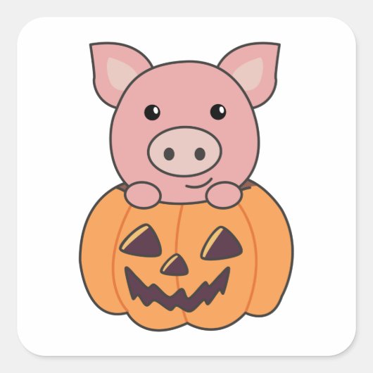 Varken In Pompoen Zoete Varkens Gelukkig Halloween Vierkante Sticker (Voorkant)