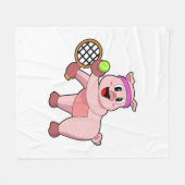 Varken in Tennis met Tennis racket Fleece Deken (Voorkant (Horizontaal))