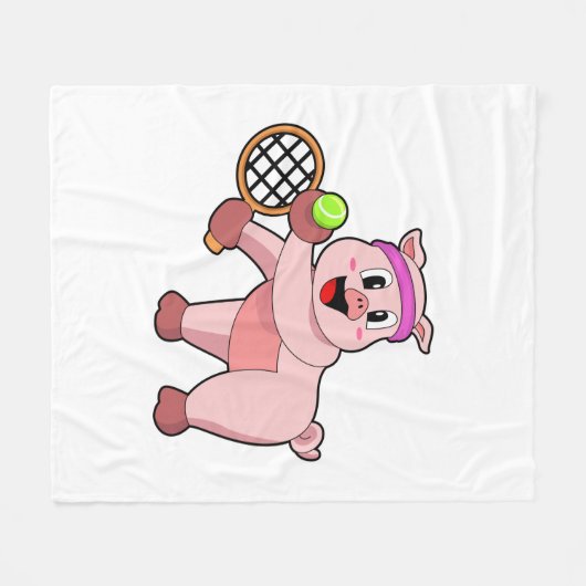 Varken in Tennis met Tennis racket Fleece Deken (Voorkant (Horizontaal))