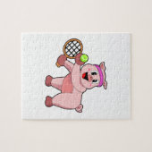 Varken in Tennis met Tennis racket Legpuzzel (Horizontaal)