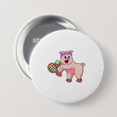 Varken in Tennis met Tennis racket Ronde Button 7,6 Cm (Voorkant /achterkant)