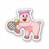 Varken in Tennis met Tennis racket Sticker (Voorkant)