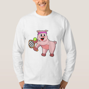 Varken in Tennis met Tennis racket T-shirt