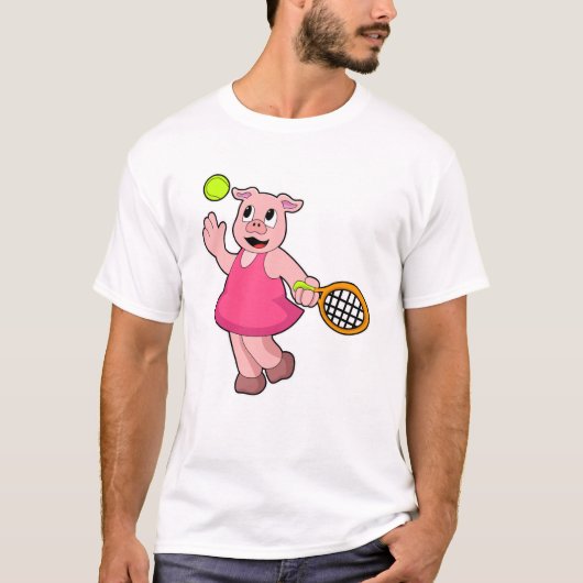 Varken in Tennis met Tennis racket T-shirt (Voorkant)