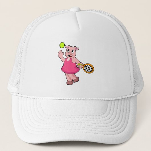 Varken in Tennis met Tennis racket Trucker Pet (Voorkant)