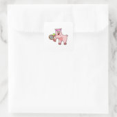 Varken in Tennis met Tennis racket Vierkante Sticker (Tas)