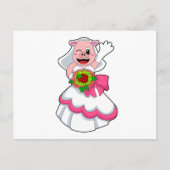 Varken in trouwjurk & met bos bloemen briefkaart (Voorkant)