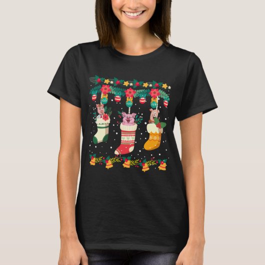 Varken Kerst Voorraden X-mas Lights Pyjama Matchin T-shirt (Voorkant)