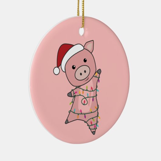 Varken Kerstmis Sneeuw Winter Dieren Varkens Volwa Keramisch Ornament (Rechts)