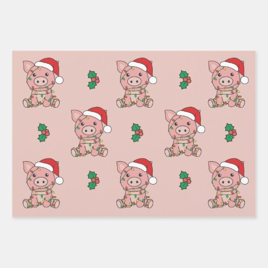 Varken Kerstmis Winter Dieren Vakantie Varkens Inpakpapier Vel (Voorkant)