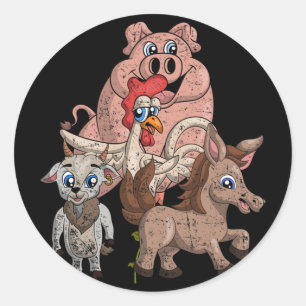 Varken Kip Geit Paard Boerderij Squad Kinderen Cad Ronde Sticker
