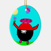 varken met bloem en vlinder in de zon , kunst voor keramisch ornament (Rechts)