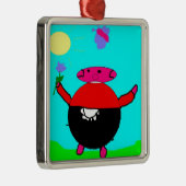 varken met bloem en vlinder in de zon , kunst voor metalen ornament (Rechts)