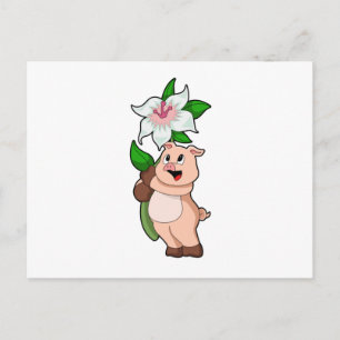 Varken met bloem lelie briefkaart