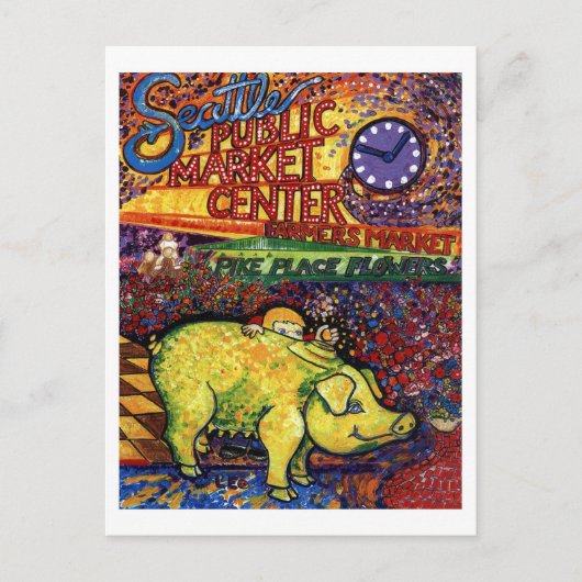 Varken met bloemen briefkaart (Voorkant)