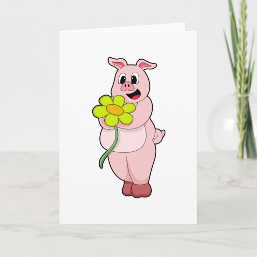 Varken met een gele bloem kaart (Voorkant)