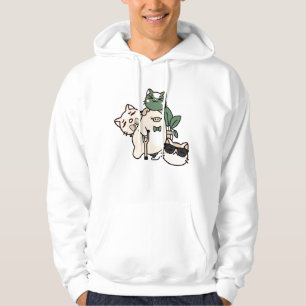 Varken met elleboogkruk, prothese en katvrienden hoodie